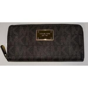 Michael Kors MK Signature Zip Around Full Size Wallet Brown Gently used